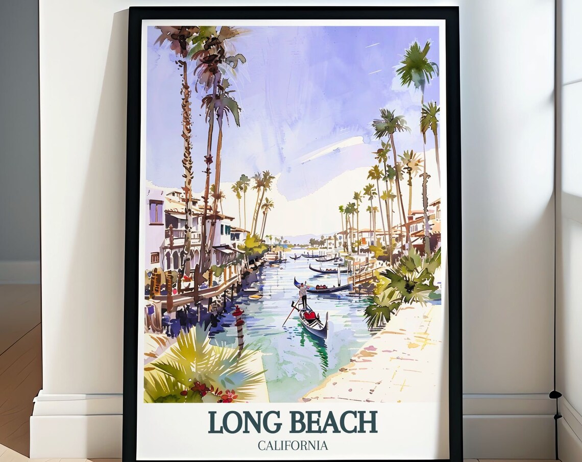Long Beach Naples Island Canals Gondola Palms Watercolor Poster