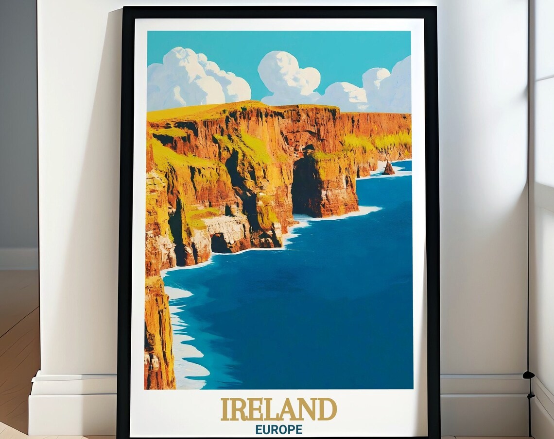 Ireland Europe Cliffs of Moher Dramatic Sea Cliffs Retro Poster