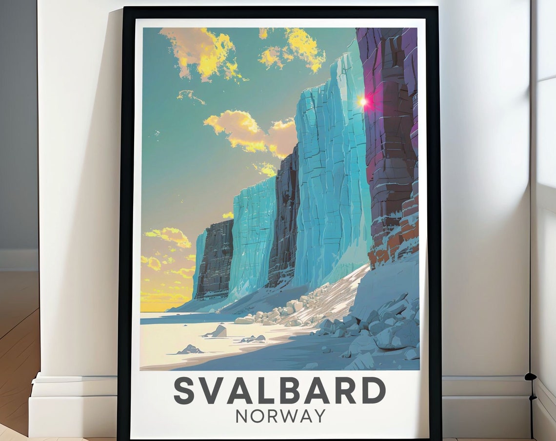 Svalbard Norway Glacier Walls Golden Hour Sunset View Poster