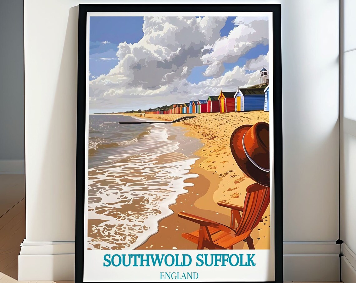 Southwold Suffolk Colorful Beach Huts Seaside Retro Travel Poster