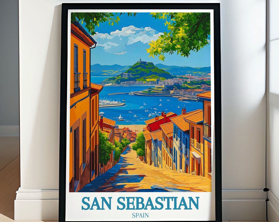 San Sebastian Old Town Street Leading To Marina Spain Travel Poster