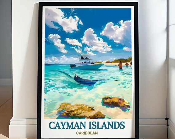 Cayman Islands Travel Print Stingray City Travel Poster Cayman Islands Decor Stingray City Poster