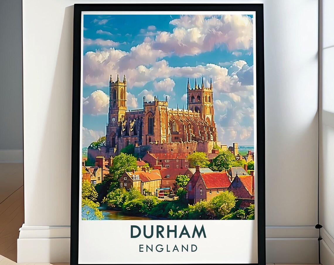 Durham England Cathedral Panorama at Golden Hour Travel Poster