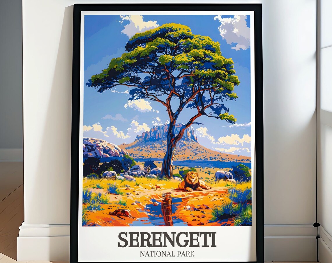 Serengeti Acacia Tree Lion Rhino Savanna National Park Poster