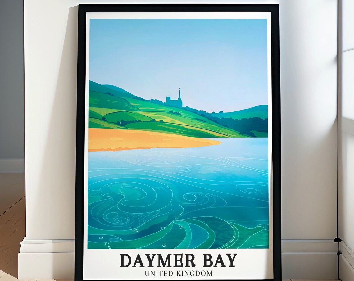 Daymer Bay Beach Dunes Church Cornwall Coast Vintage Travel Poster