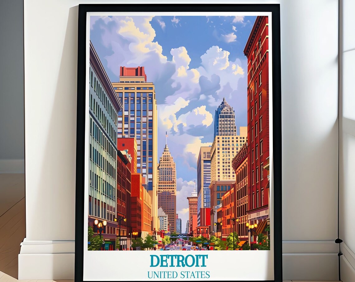 Detroit United States Downtown Skyscrapers Street View Poster
