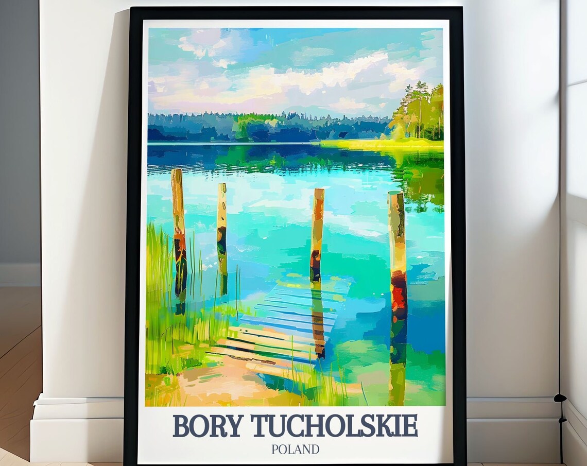 Bory Tucholskie Lake Pier Wooden Posts In Turquoise Water Poster