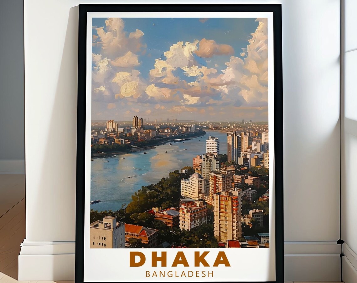 Dhaka Riverside Skyline Golden Hour Aerial Bangladesh City View Poster