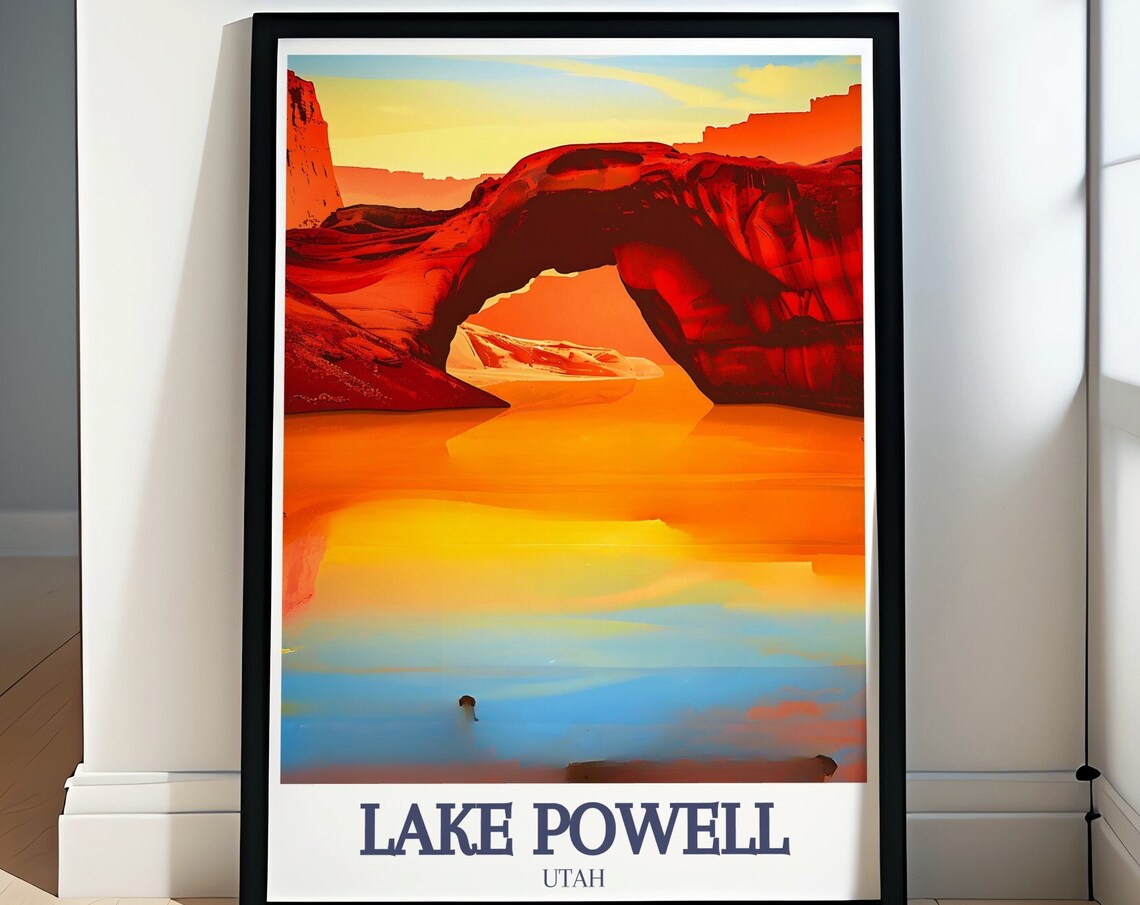 Lake Powell Utah Rainbow Bridge Red Rock Arch Sunset Travel Poster