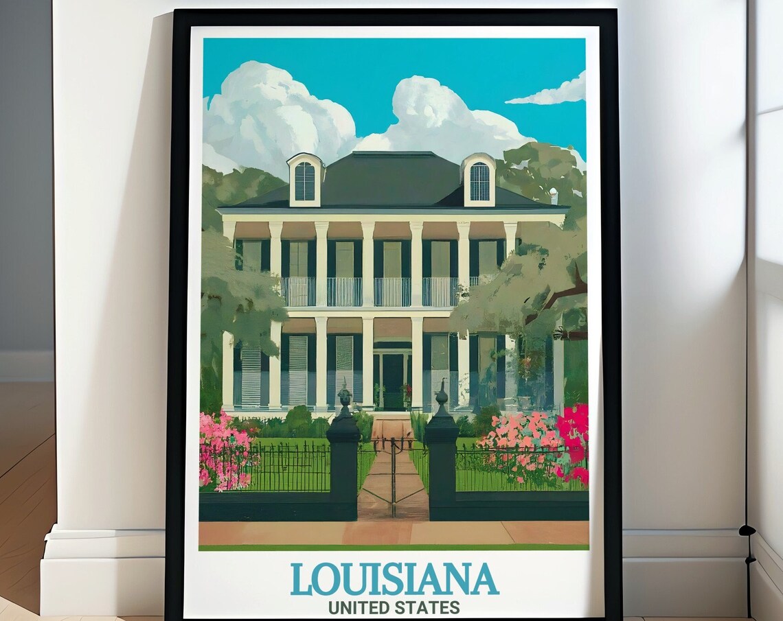 Garden District Mansion With Grand Columns Louisiana Travel Poster
