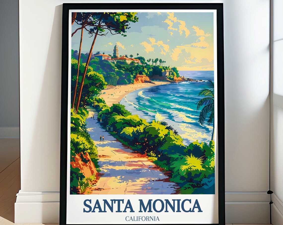 Santa Monica California Palisades Park Cliff Ocean View Travel Poster