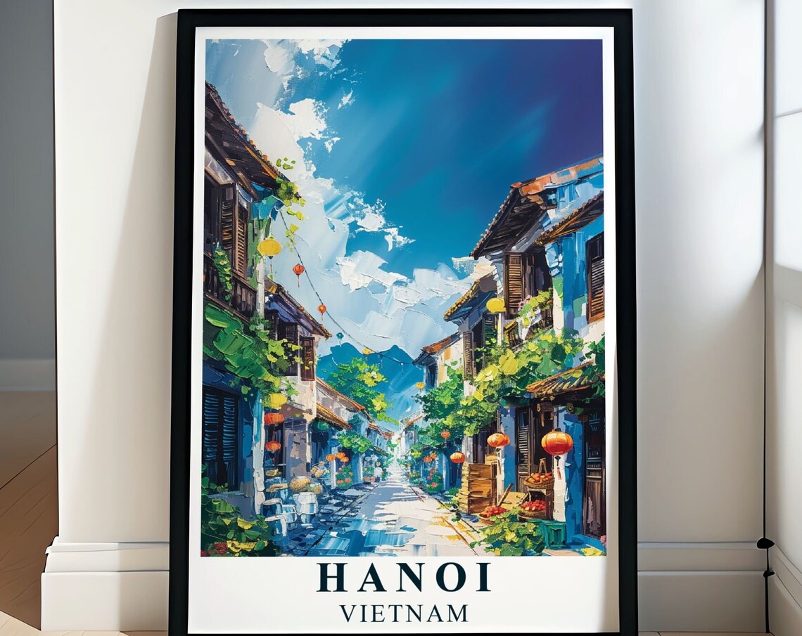 Hanoi Old Quarter Lantern Lined Street Vietnam Painting Travel Poster