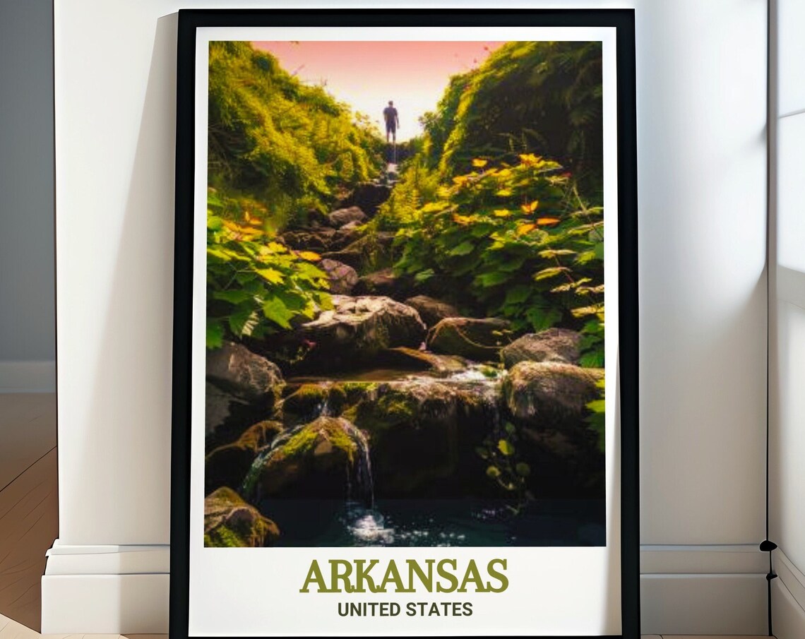 Arkansas Hot Springs Mossy Waterfall Hiker Forest Trail Poster
