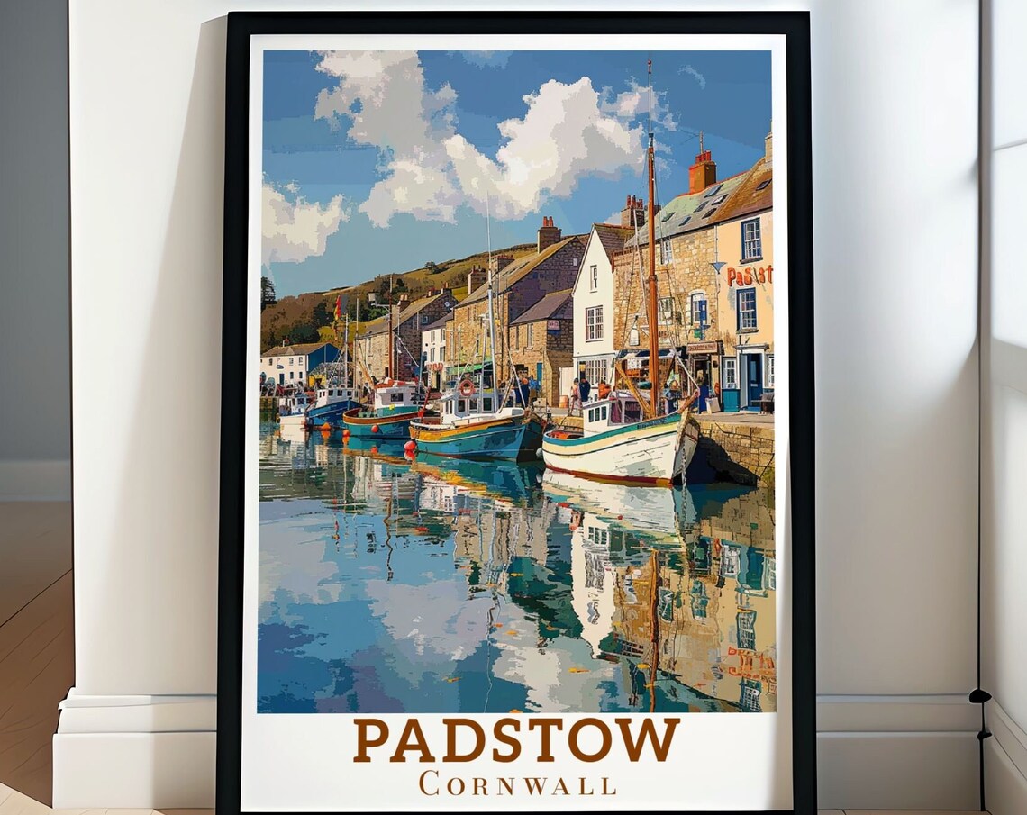 Padstow Cornwall Fishing Boats Reflected in Harbour Water Poster
