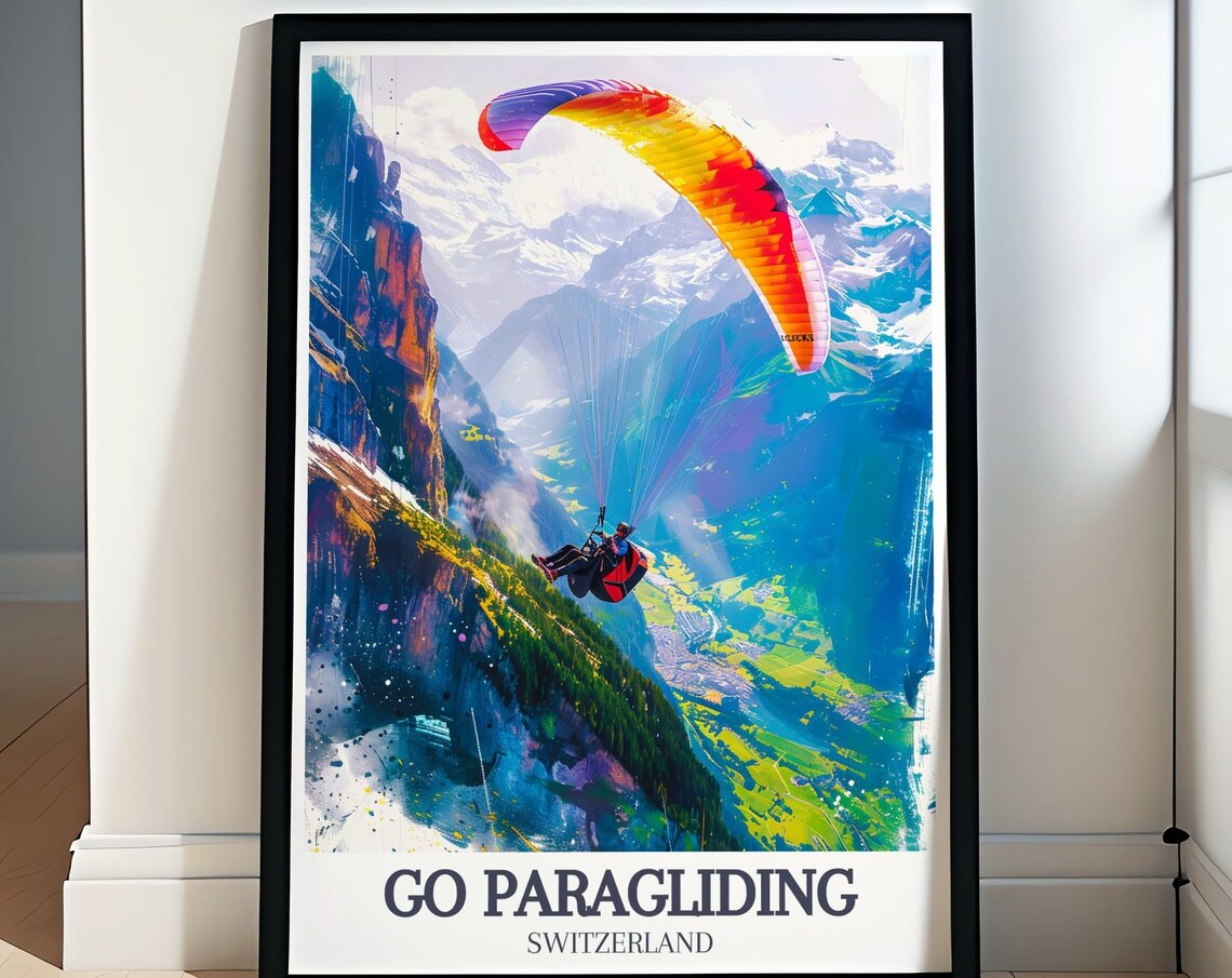 Go Paragliding Switzerland Alpine Valley Soaring Flight Art Poster