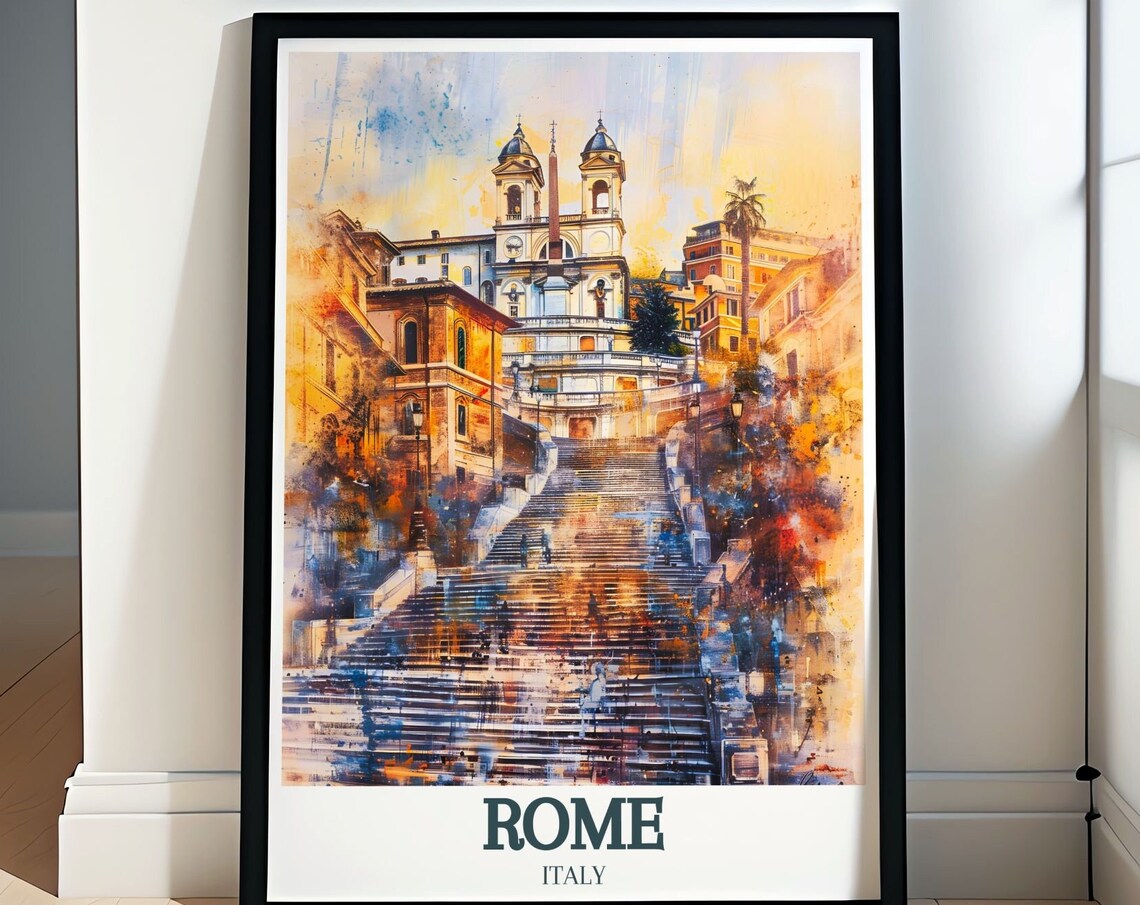 Rome Spanish Steps And Trinita Dei Monti Golden Hour Watercolor Poster