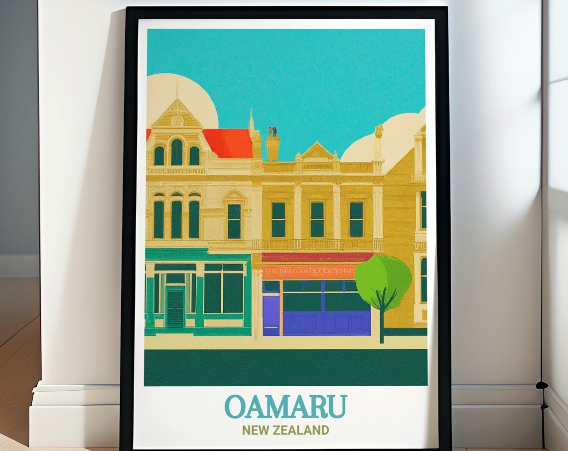 Oamaru Victorian Precinct Heritage New Zealand Vintage Travel Poster