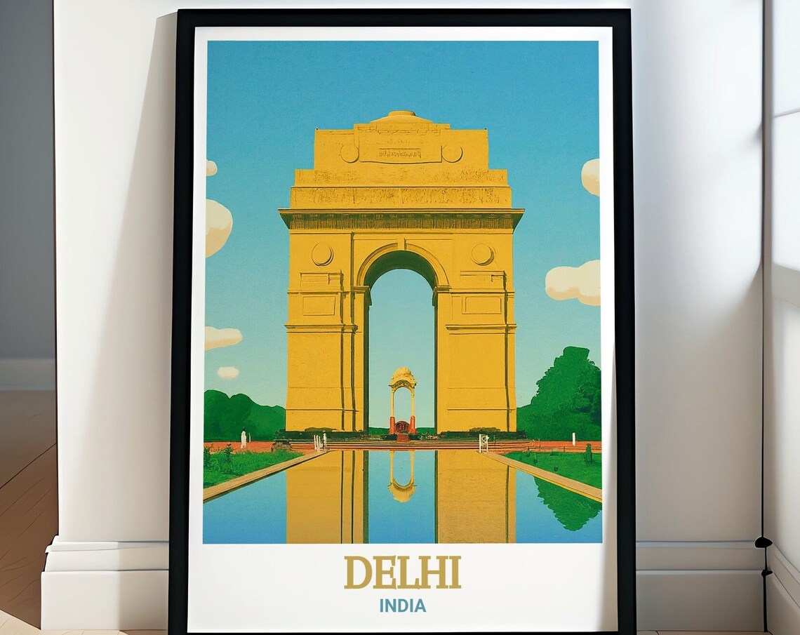 Delhi India India Gate Monument Reflection Pool Blue Sky Poster