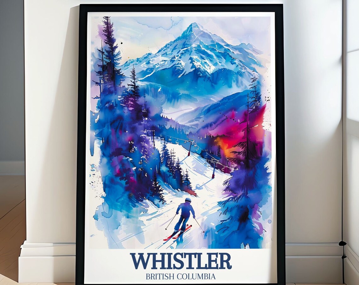 Whistler British Columbia Watercolor Ski Mountain Scene Poster