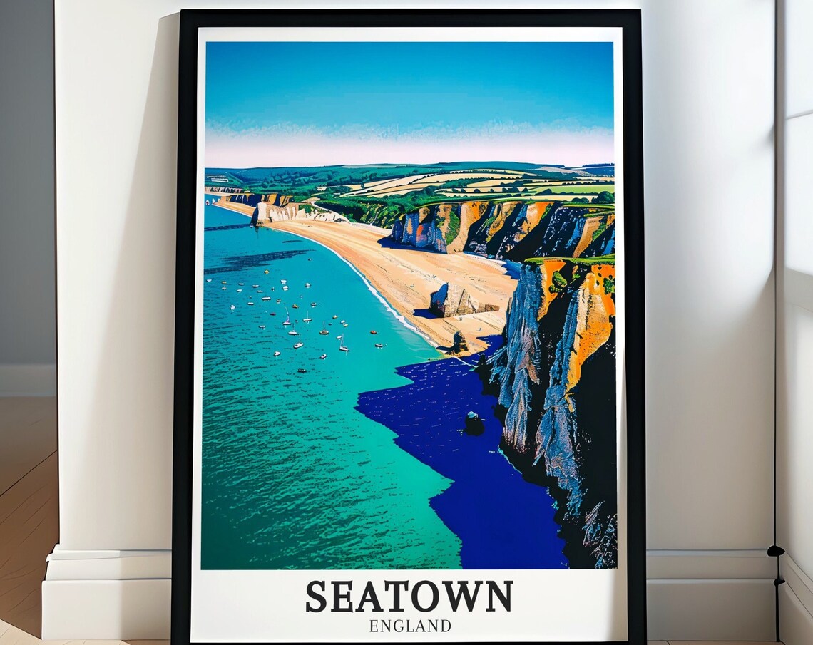 Seatown England Jurassic Coast Beach and Cliffs Aerial Poster