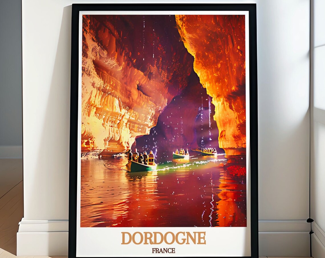 Dordogne France Underground Cave Boat Tour Travel Poster Art