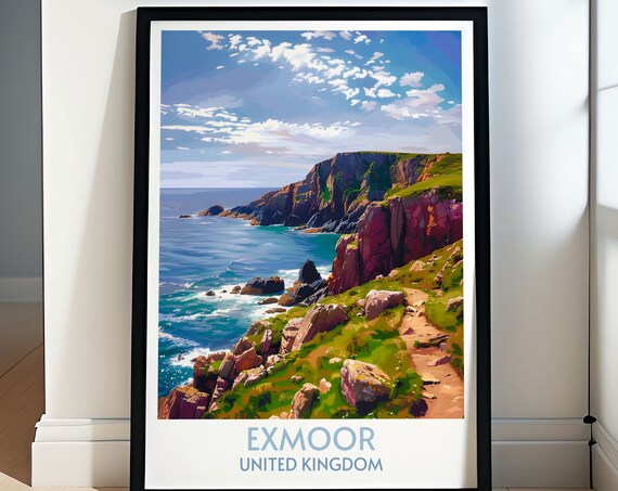 Exmoor Coastal Cliffs Scenic Sea Path United Kingdom Travel Poster