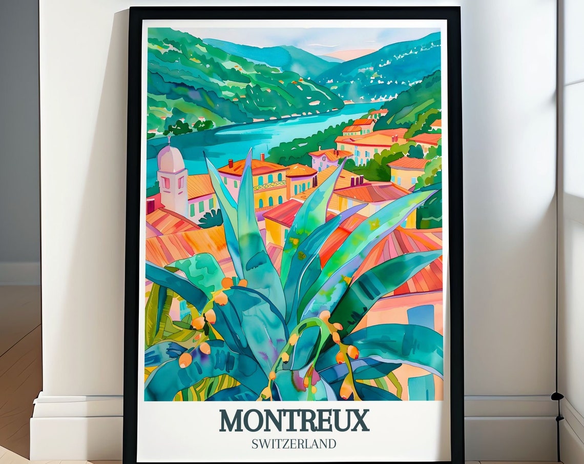 Montreux Travel Print Lake Geneva Rochersdenaye Travel Art Montreux Travel Prints And Switzerland Decor Montreux Posters