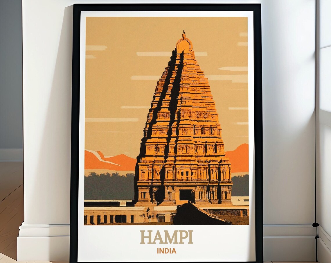 Hampi Virupaksha Temple Tower Glowing Sunset India Travel Poster