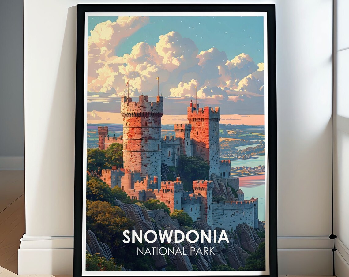 Snowdonia National Park Medieval Castle Towers Travel Poster