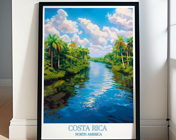 Costa Rica Rainforest River Palm Trees Jungle Travel Art Poster