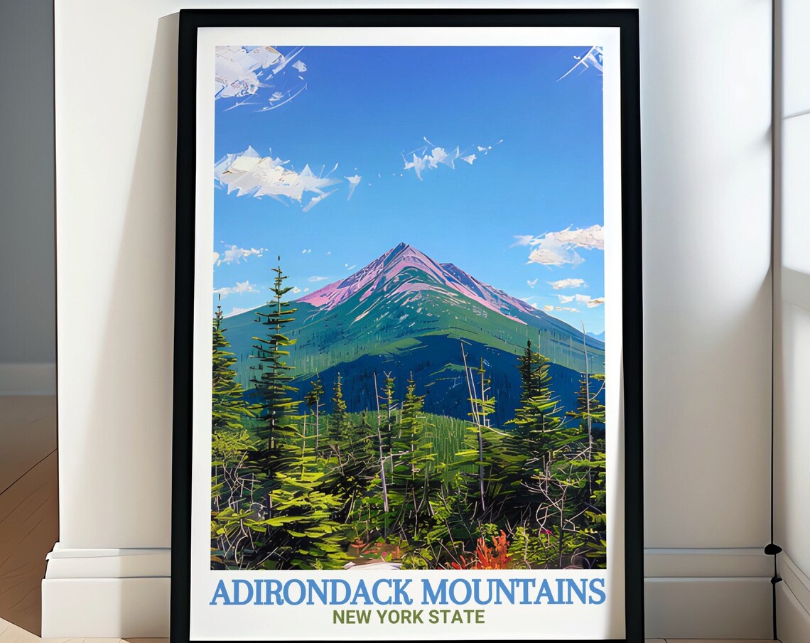 Adirondack Mountains Green Peak Pine Forest Summer Travel Art Poster