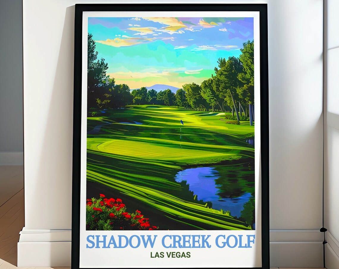 Shadow Creek Golf Las Vegas Sunset Fairway Water View Travel Poster