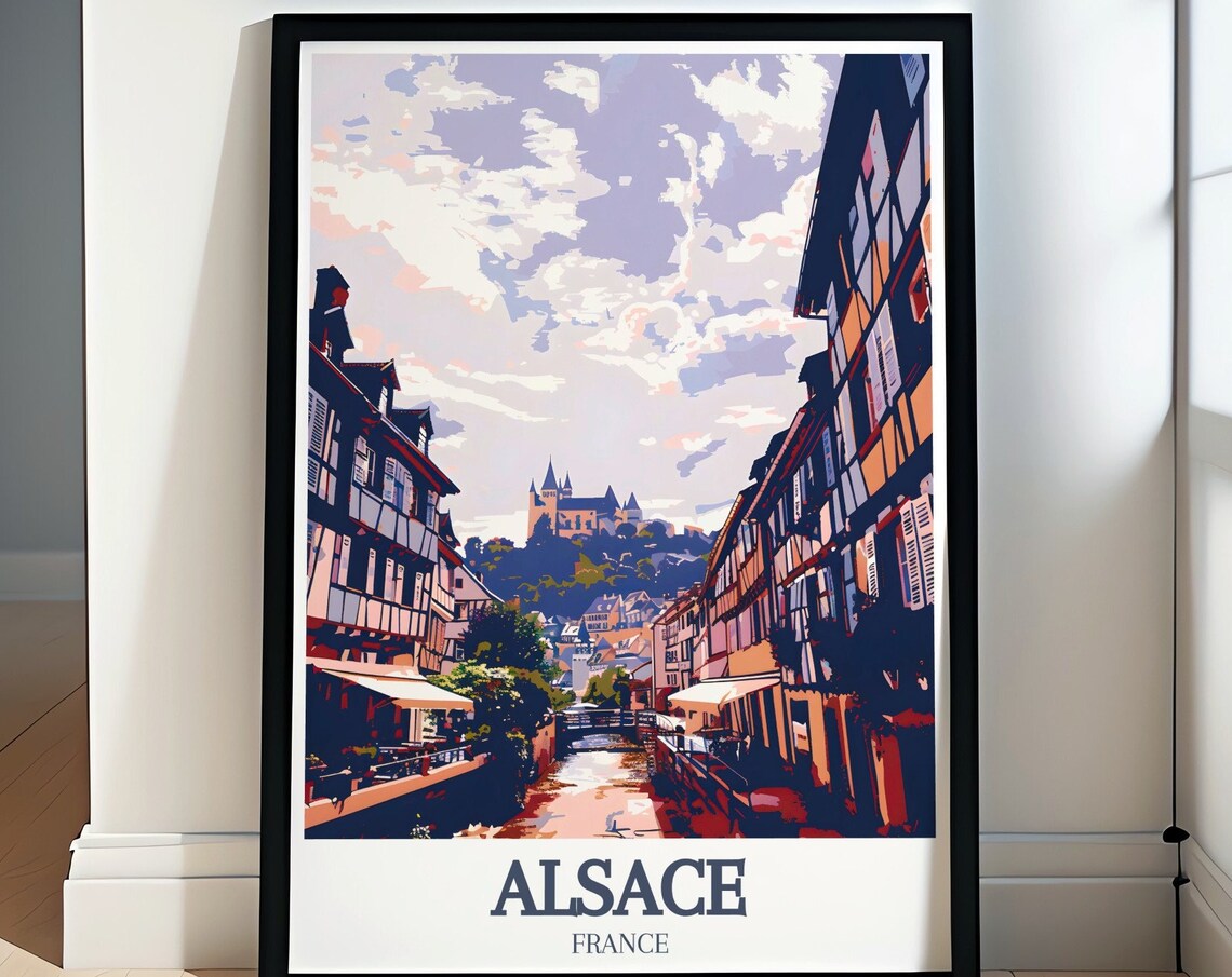 Alsace Half Timbered Village Street Castle View Travel Art Poster