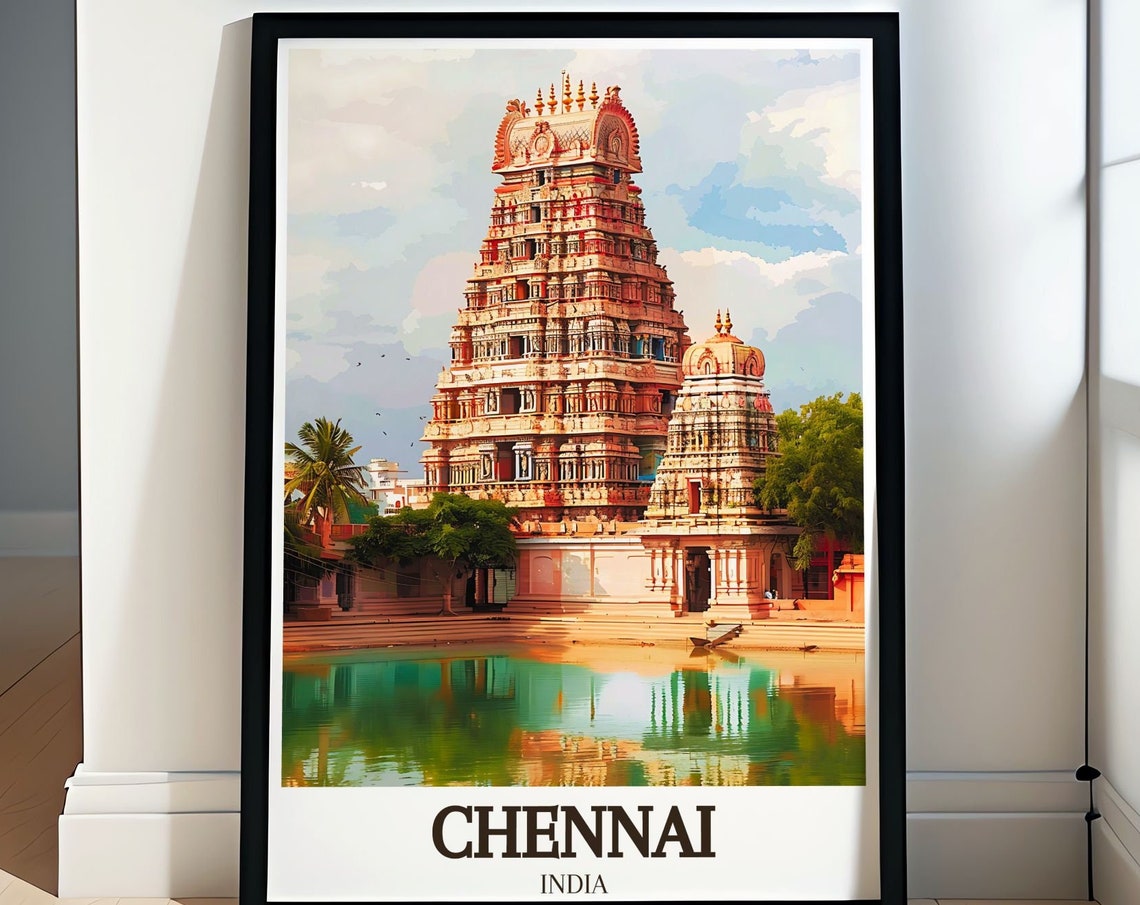 Chennai Kapaleeshwarar Temple Gopuram Pond Reflection Poster