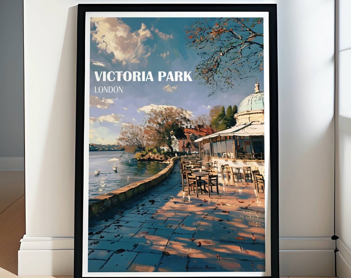Victoria Park London Lakeside Cafe Sunny Morning Terrace View Poster