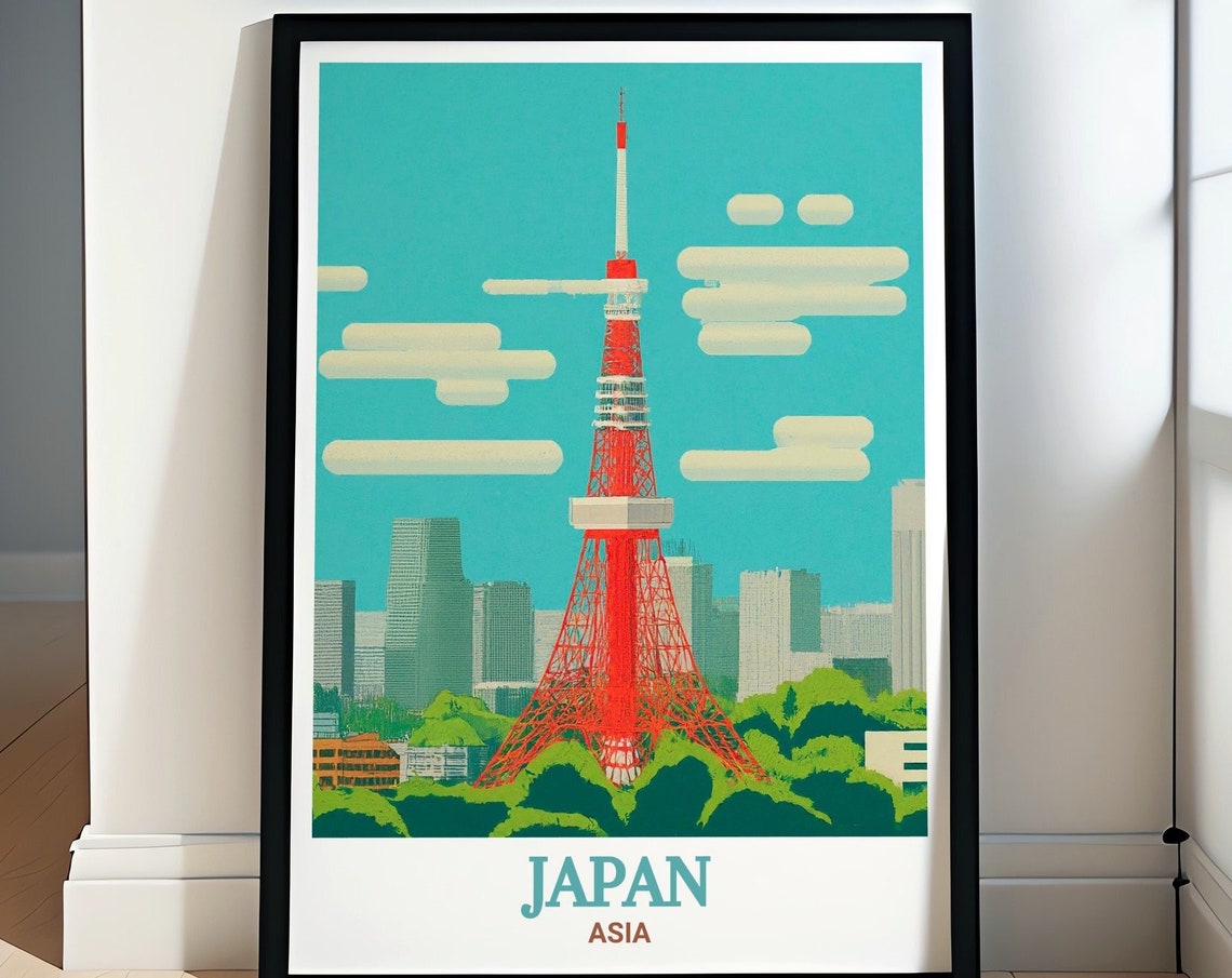 Japan Travel Poster Tokyo Tower Wall Art Japan Travel Print Japan Decor And Gifts Tokyo Tower Travel Poster For Japan Art Lovers
