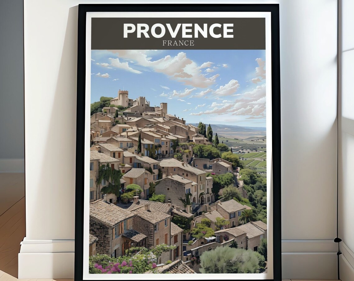 Provence France Hilltop Stone Village Panoramic Travel Poster