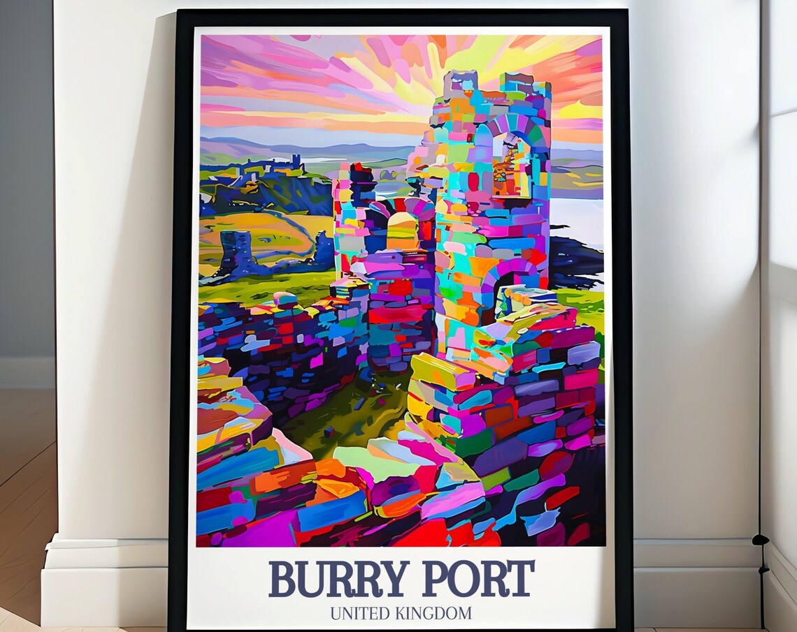 Burry Port Kidwelly Castle Ruins Colorful Rainbow Wales Art Poster