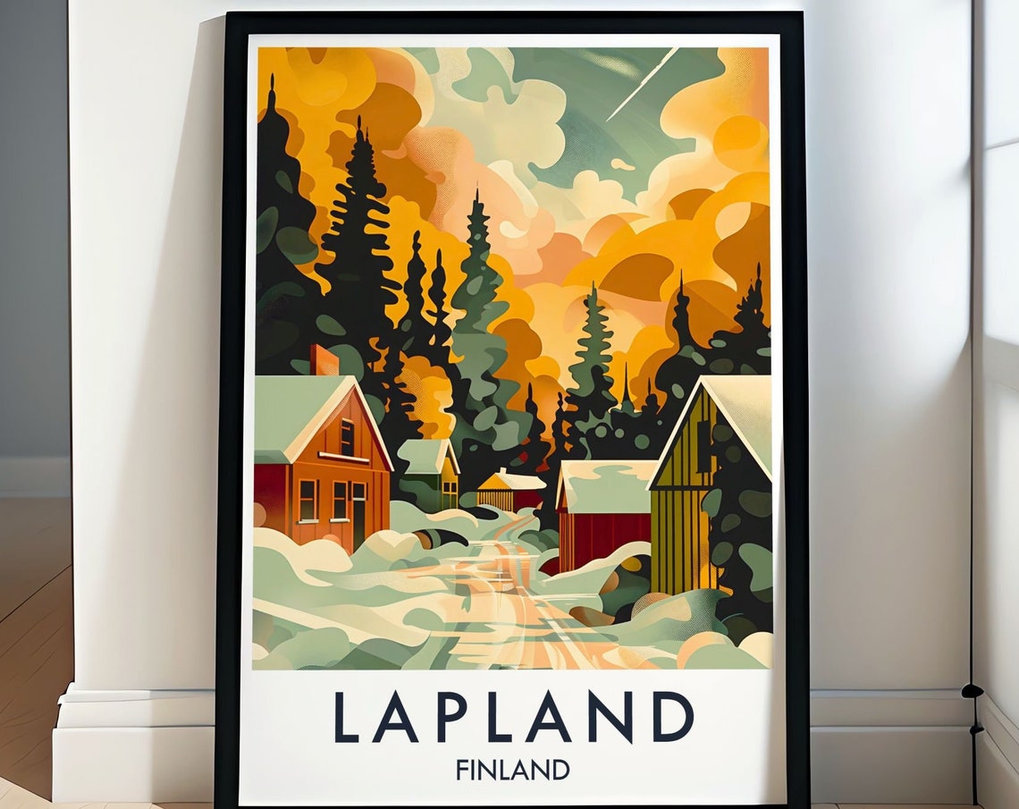 Lapland Travel Poster Ruka Skiing Print Santa Claus Town Poster Finland Travel Poster Santa Claus Town Poster
