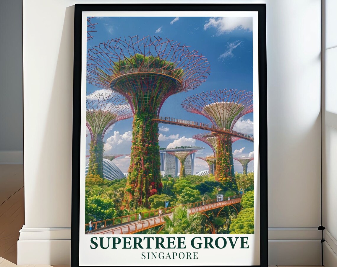 Supertree Grove Singapore Daytime Skyway Gardens Travel Poster