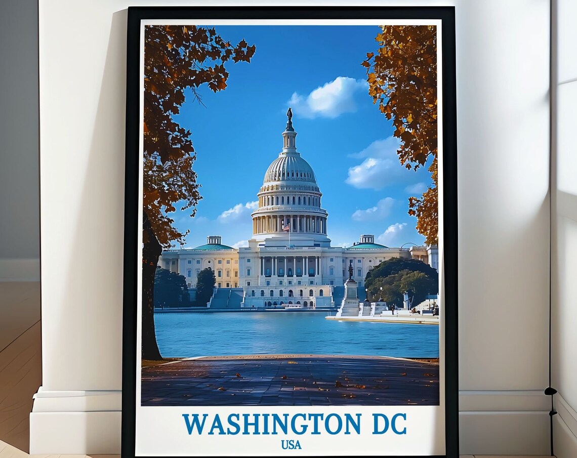Washington DC USA US Capitol Building Fall Autumn Travel Poster
