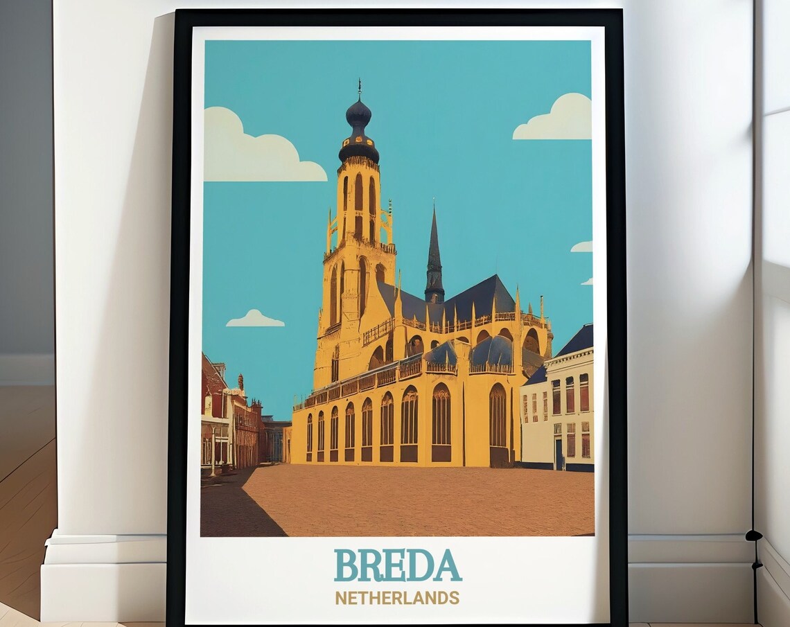 Breda Netherlands Grote Kerk Golden Church Tower Minimal Poster