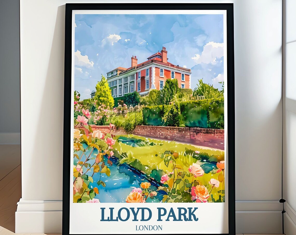 Lloyd Park London Watercolor Roses by the Stream Travel Poster