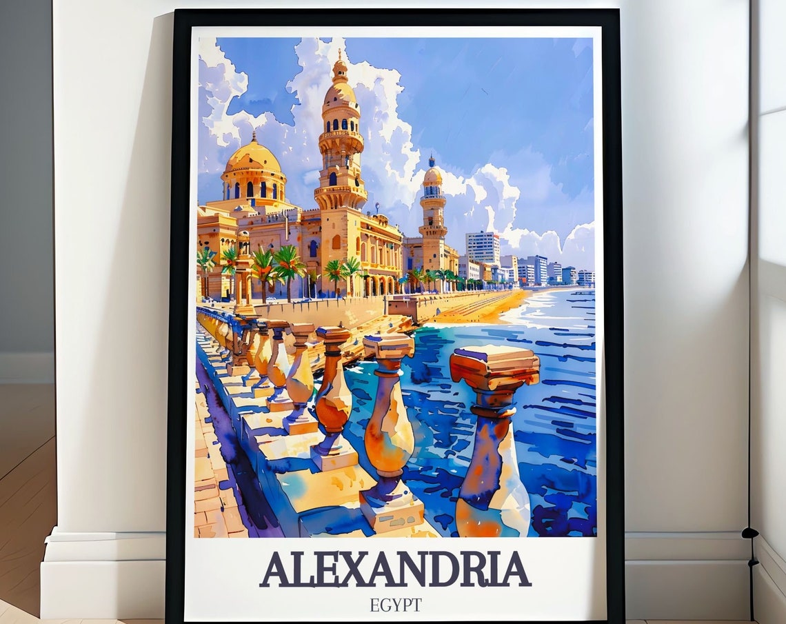 Alexandria Egypt Stanley Beach Corniche Seafront Travel Poster