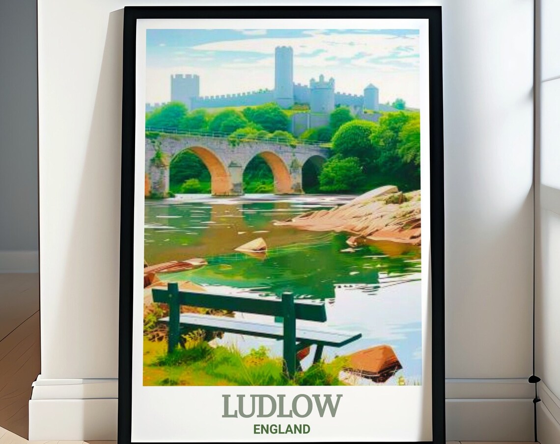Ludlow England Dinham Bridge Riverside Landmark Castle View Poster