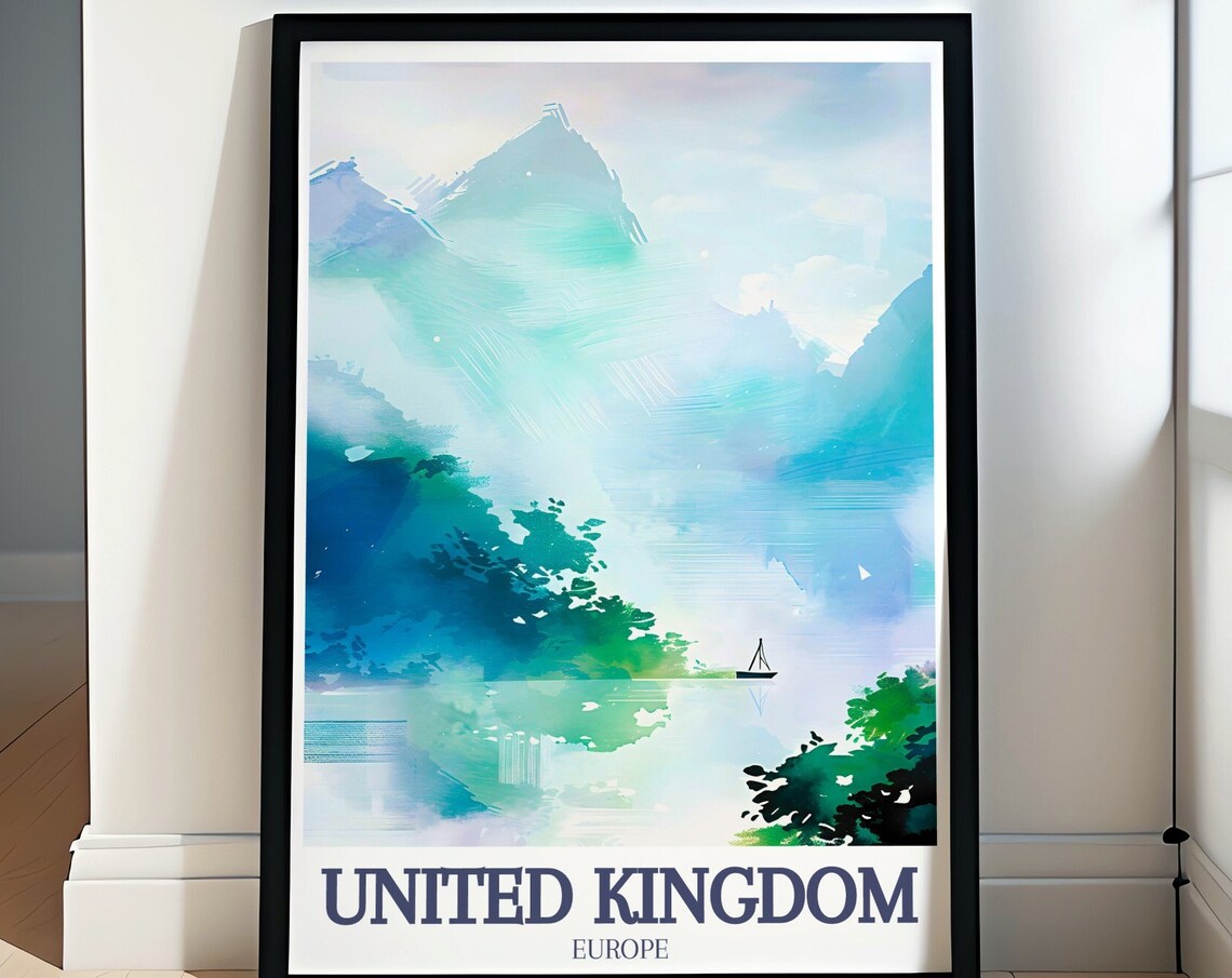 Loch Ness Scottish Highlands Misty Sailboat Loch Travel Poster