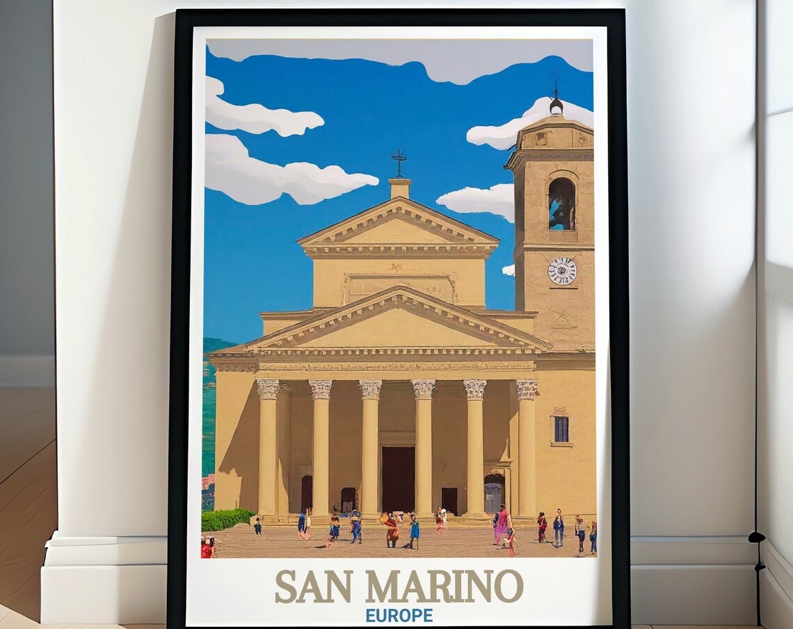 San Marino Europe Basilica di San Marino Church Plaza Travel Poster
