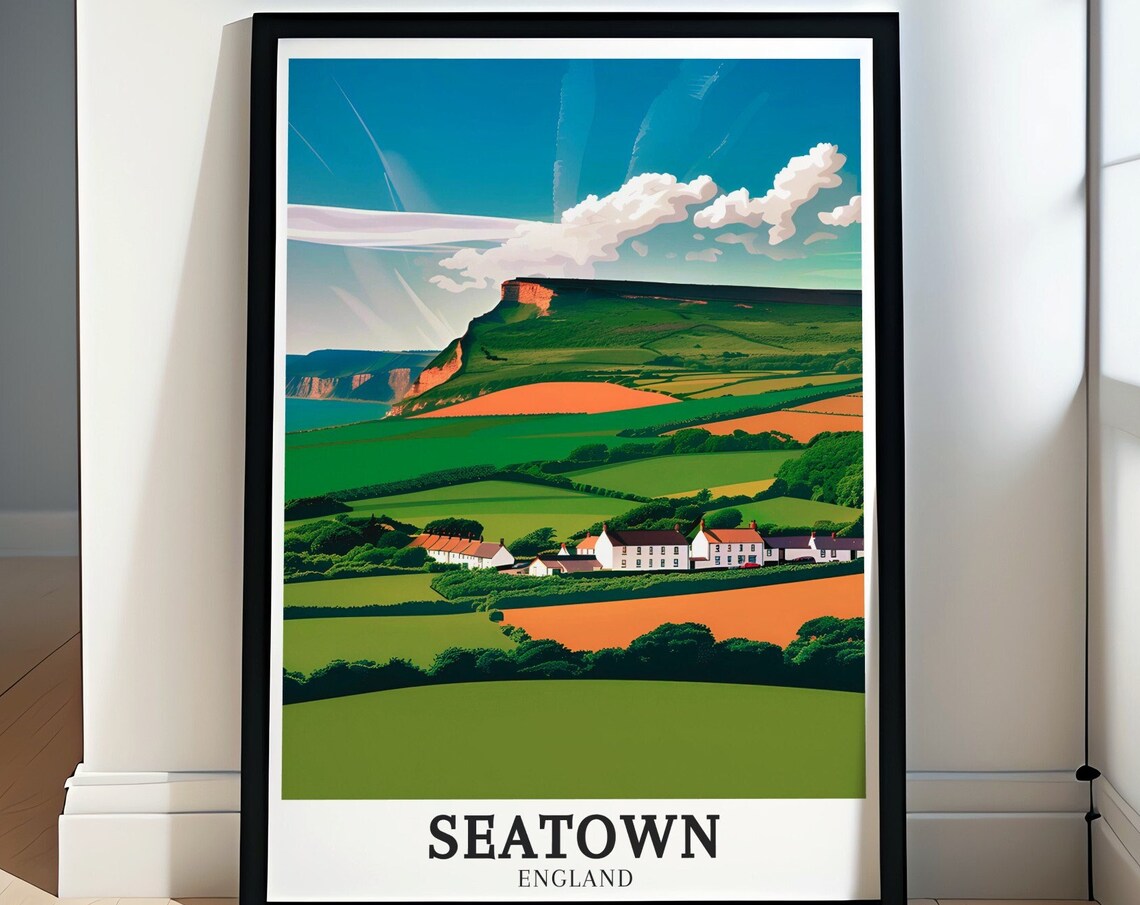 Golden Cap Seatown Jurassic Coast Countryside Hills View Poster