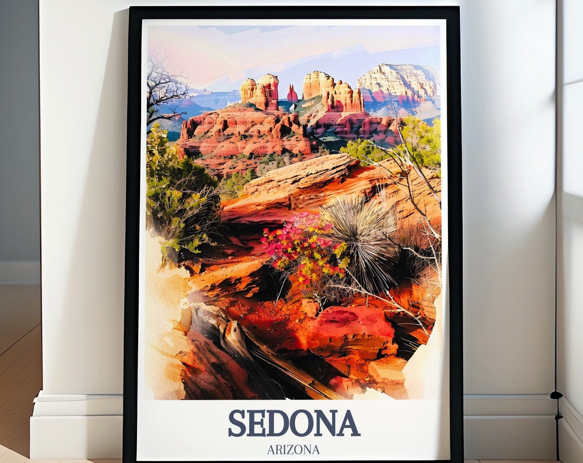 Sedona Travel Poster Cathedral Rock And Bell Rock Art Cathedral Rock And Bell Rock Posters Sedona Travel Art And Arizona Wall Decor
