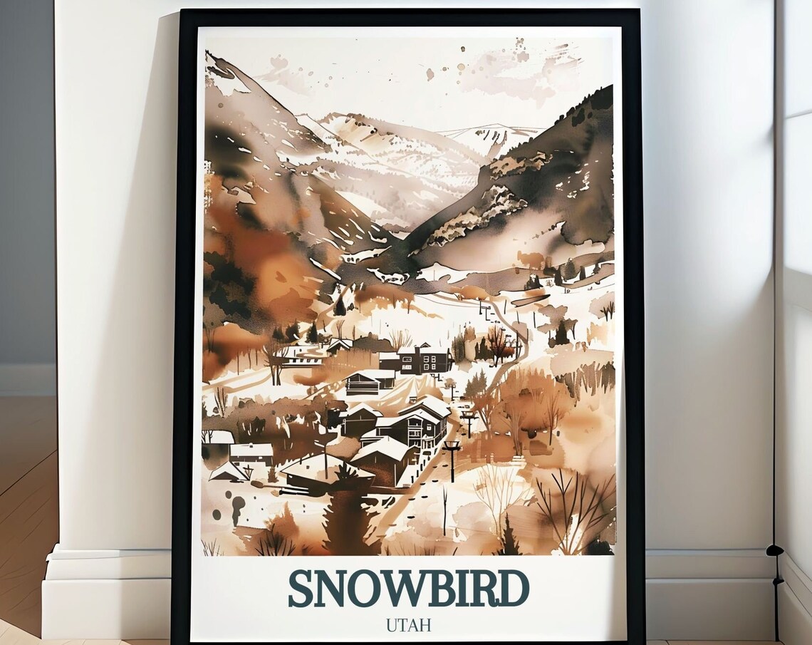 Snowbird Utah Sepia Winter Mountain Village Valley Art Poster